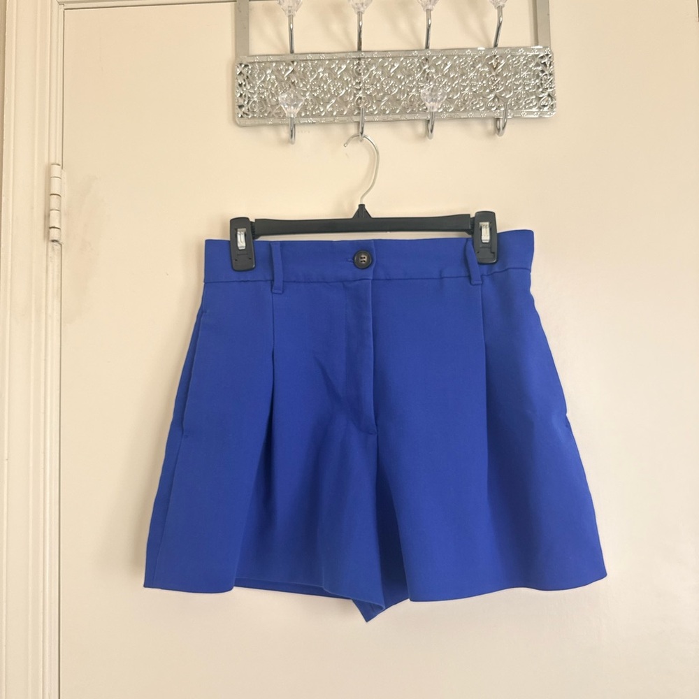 Zara Royal Blue Pleated High-Waist Short